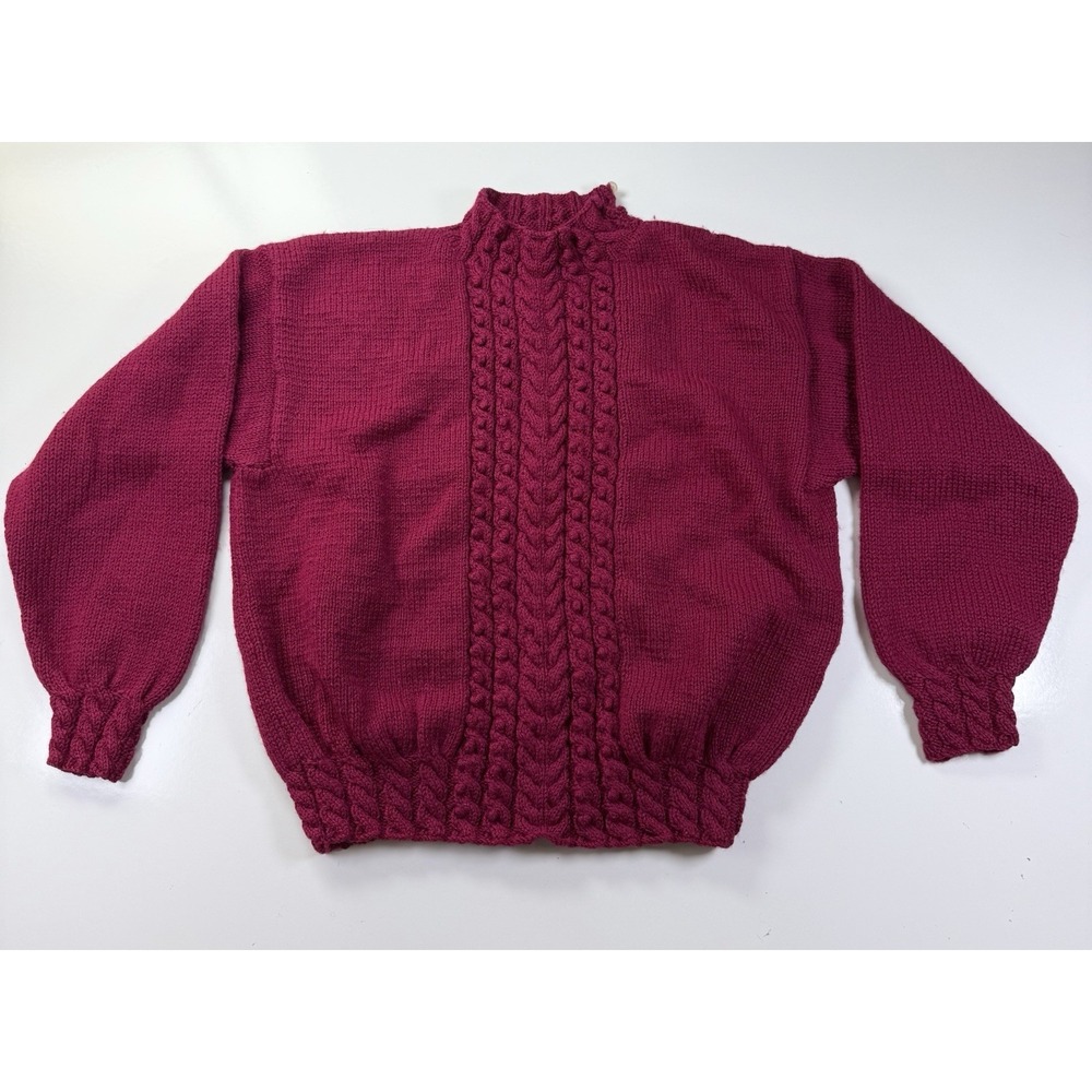 Vintage South Wool Hand Cable Knit Sweater Large Crewneck Virgin Wool Retro